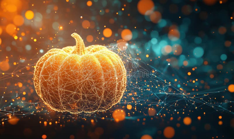 świecąca dynia z cyfrowymi połączeniami żywe tło abstrakcyjne światła halloween motyw zdjęcia royalty free
