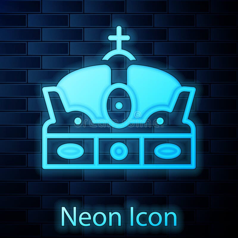 świecąca neonowa korona ikony hiszpanii wyizolowana na tle muru ceglanego. wektor royalty ilustracja