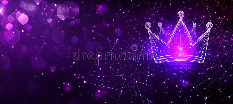 świecący neon koron fioletowy abstrakcyjny tło łączący kropki linii tantiem moc royalty ilustracja