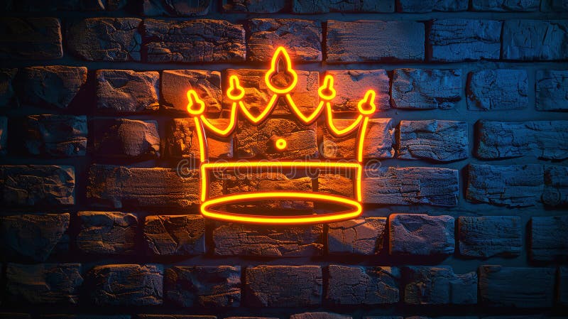 świecący neonowy znak korony na ciemnej ceglanej koncepcji królewskiej royalty ilustracja