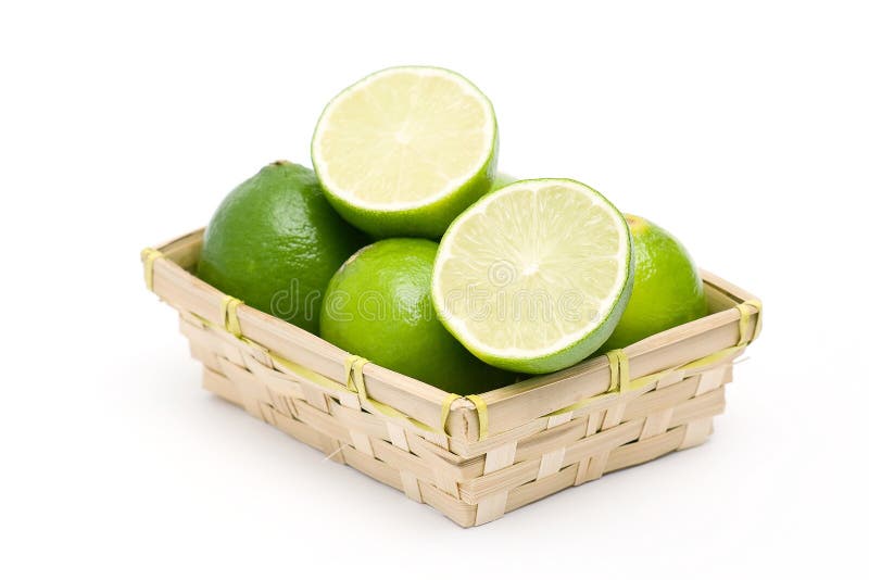 Basket full of fresh limes. Basket full of fresh limes