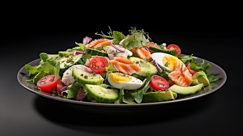 A salad with tomatoes, cucumber, lettuce and hard boiled eggs AI Generated. A salad with tomatoes, cucumber, lettuce and hard boiled eggs AI Generated