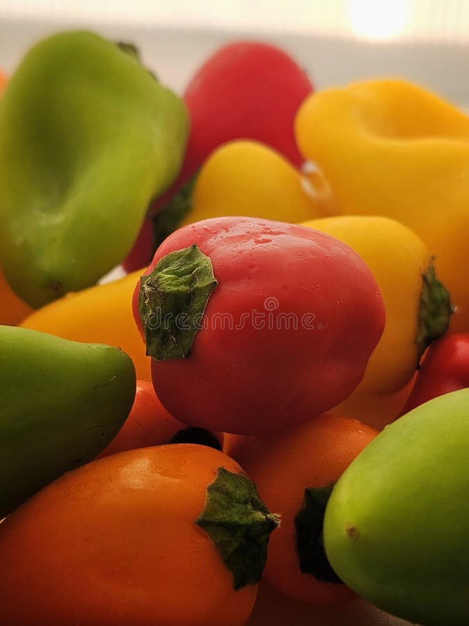 Świeże kolorowe papryki dzwonowe w supermarkecie obraz stock