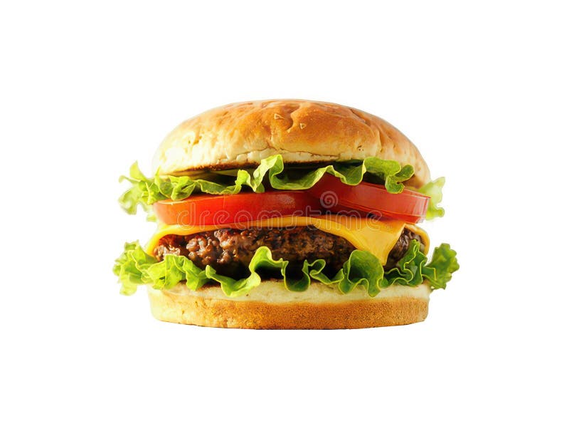 Świeży, smaczny hamburger z pomidorami sosów wołowych ogórka i sałata w chrupiącej świeżej bułce. Smaczna przekąska. ilustracji