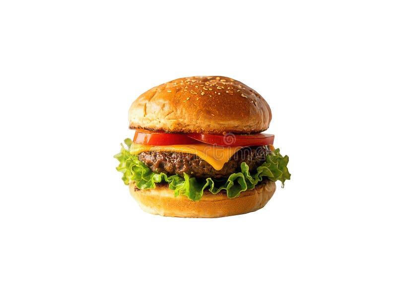 Świeży, smaczny hamburger z pomidorami sosów wołowych ogórka i sałata w chrupiącej świeżej bułce. Smaczna przekąska. ilustracja wektor