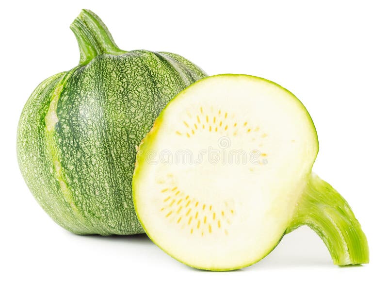 Świeży zucchini ciący w połówce odizolowywającej zdjęcia royalty free Świeży zucchini ciący w połówce odizolowywającej zdjęcia royalty free