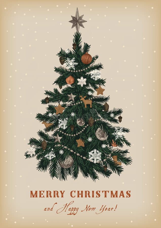 Christmas tree. Vector vintage illustration. Merry Christmas And Happy New Year. Greeting card. Christmas tree. Vector vintage illustration. Merry Christmas And Happy New Year. Greeting card.