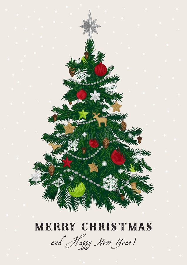 Christmas tree. Vector vintage illustration. Merry Christmas And Happy New Year. Greeting card. Green and red. Christmas tree. Vector vintage illustration. Merry Christmas And Happy New Year. Greeting card. Green and red.