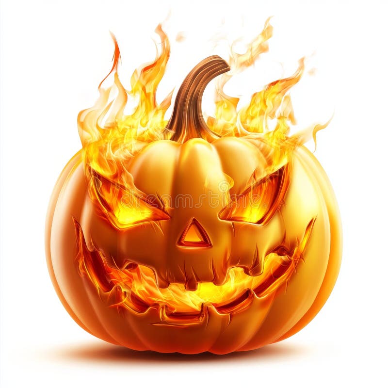 Święto święta Halloween uosabia się płonącą dynią z twarzą i płomieniem w jackolanternie fotografia stock