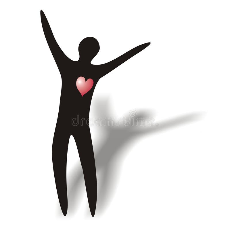 Illustration of an abstract stylised figure with arms in the air and red heart, celebrating life. Illustration of an abstract stylised figure with arms in the air and red heart, celebrating life