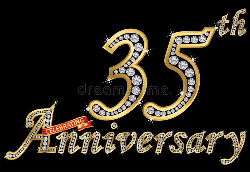 Świętować 35th rocznicowego złotego znaka z diamentami, wektor ilustracji Świętować 35th rocznicowego złotego znaka z diamentami, wektor ilustracji