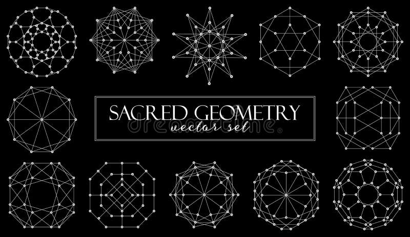 Święty geometria symboli/lów wektorowy ustawiający na czerni