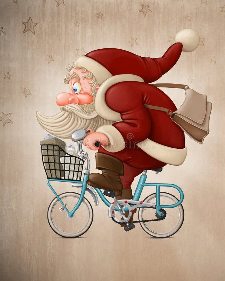Święty Mikołaj jedzie bicykl