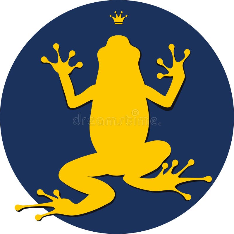 Fantastic tsarevna a frog. Bright frog with a crown on a dark blue round background. Fantastic tsarevna a frog. Bright frog with a crown on a dark blue round background