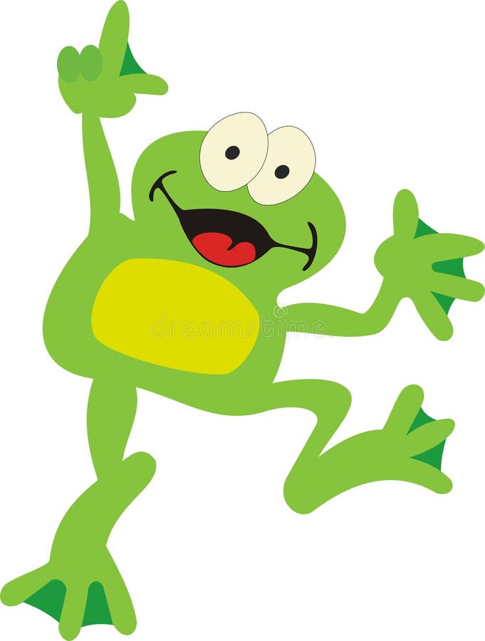 Green cheerful frog jumping and he shows. Green cheerful frog jumping and he shows