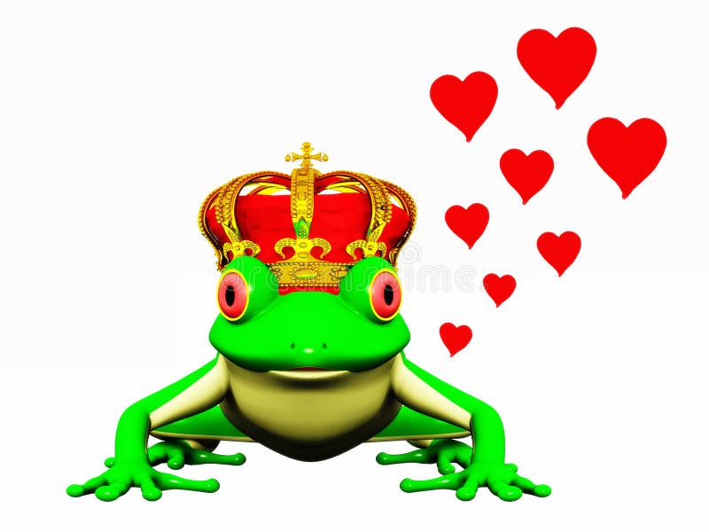 A frog with a crown on his head ready to turn into a prince. A frog with a crown on his head ready to turn into a prince.