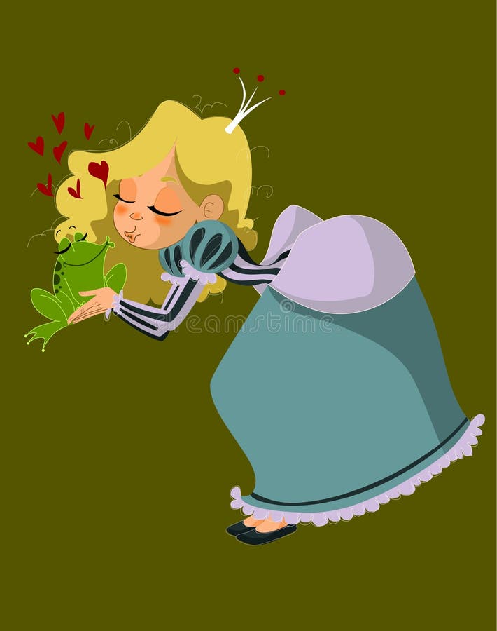 Illustration of charming princess who kiss the frog. Illustration of charming princess who kiss the frog.