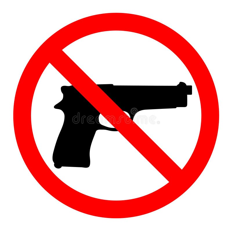 Żadny pistolety, żadny bronie, prohibicja znak na białym tle