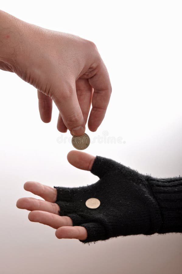 Beggar man hand with coins. Beggar man hand with coins