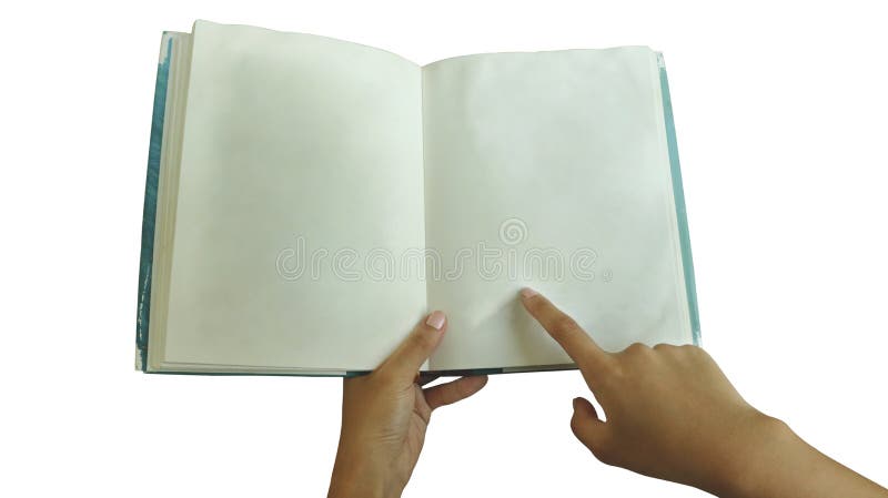 Żeńskiego ręki mienia Pusty Book/Wskazuje palec na Białym tle - Usychający Papierowy Texture/błękita Hardcover obraz royalty free Żeńskiego ręki mienia Pusty Book/Wskazuje palec na Białym tle - Usychający Papierowy Texture/błękita Hardcover obraz royalty free