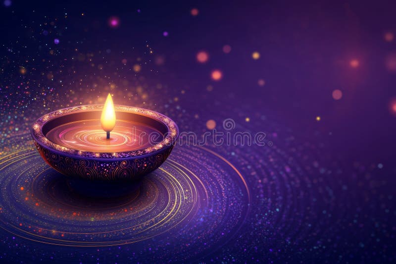 Żywe kwiatowe tło ozdobione świecącymi lampami olejowymi 3D Diya na festiwale Diwali. zdjęcia stock