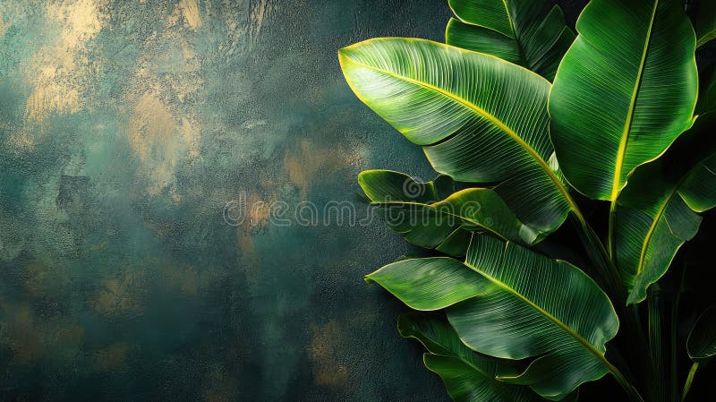 żywe liści łusznego zielonego banana na tle teksturowanym obraz royalty free