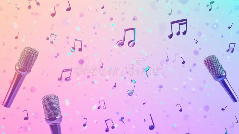 Żywe minimalistyczne K pop inspirowane tłem z nutami i mikrofonami w kolorowej atmosferze. Generacyjna AI obraz royalty free