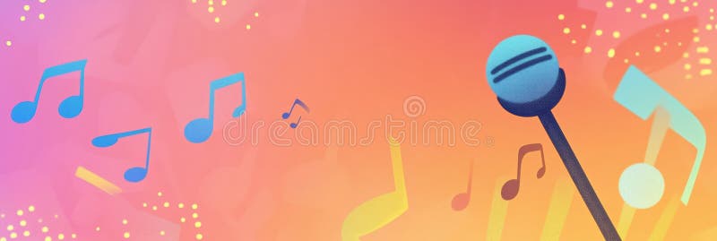 Żywe minimalistyczne tło inspirowane K pop inspirowane nutami muzycznymi i mikrofonami w kolorowej atmosferze. Generatywny obraz stock