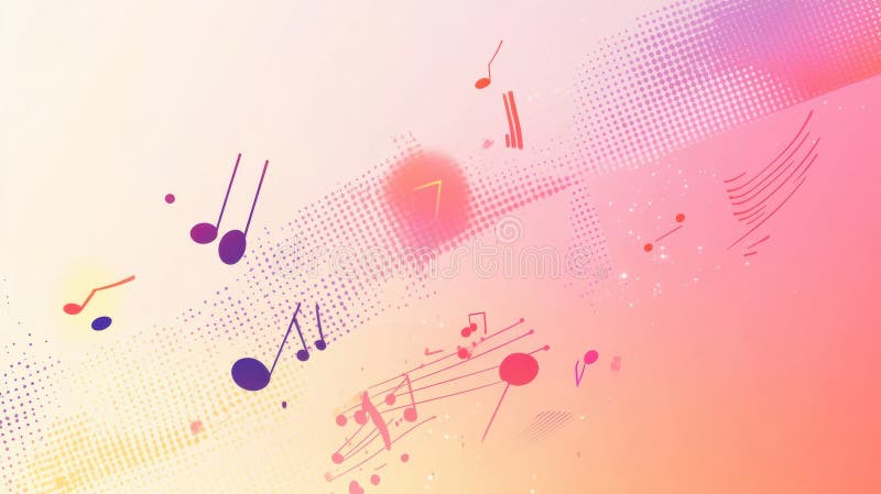 Żywe minimalistyczne tło z elementami K pop z nutami muzycznymi i mikrofonami dla tętniącej życiem atmosfery obraz royalty free