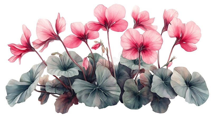 żywy cylamen akwarela ilustracja botaniczna ilustracja wektor