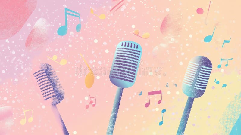 Żywy minimalista K pop inspirowany projektowaniem tła z notatkami muzycznymi i mikrofonami do kreatywnych projektów obrazy royalty free