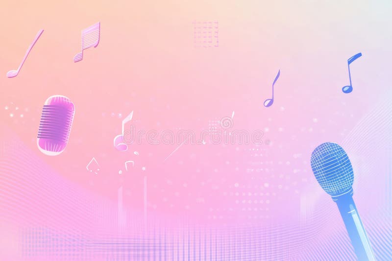 Żywy minimalista K pop inspirowany tłem z nutami muzycznymi i mikrofonami dla tętniącej życiem atmosfery. obraz stock