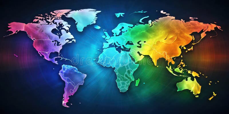 Żywy świat mapuje kolorową reprezentację globalnych wzajemnych powiązań i stosunków międzynarodowych. Generacyjna AI ilustracja wektor
