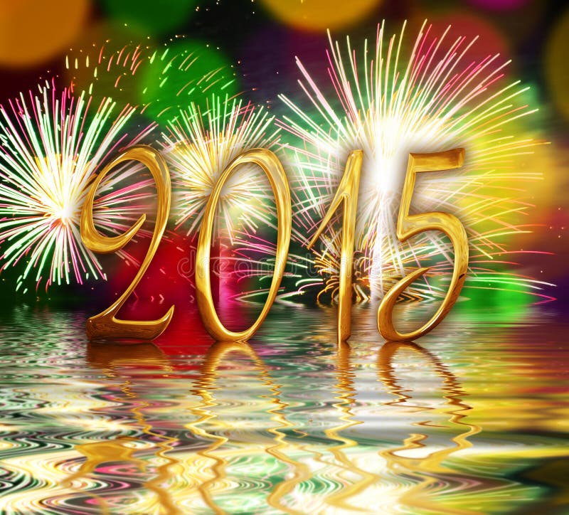 2015, żółci fajerwerki ilustracja wektor