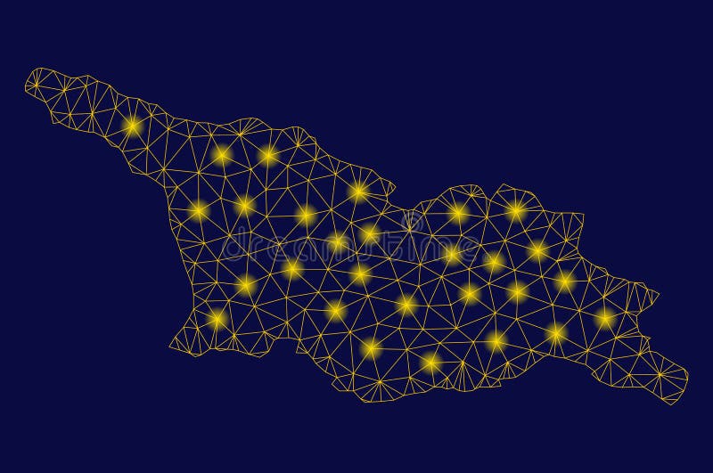 Żółta siatki sieci Gruzja mapa z Lekkimi punktami ilustracja wektor