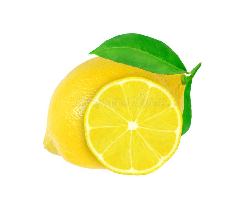 Yellow fresh whole lemon fruitwith green leaf isolated on the white background. Yellow fresh whole lemon fruitwith green leaf isolated on the white background