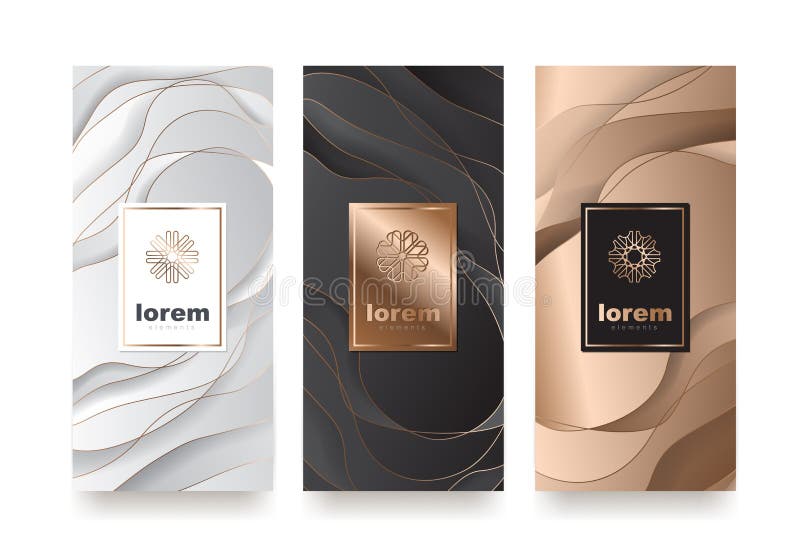 șabloane de ambalare pentru seturi vectoriale cu textură diferită pentru designul lenjeriei de lux cu stil liniar trendy. royalty free illustration