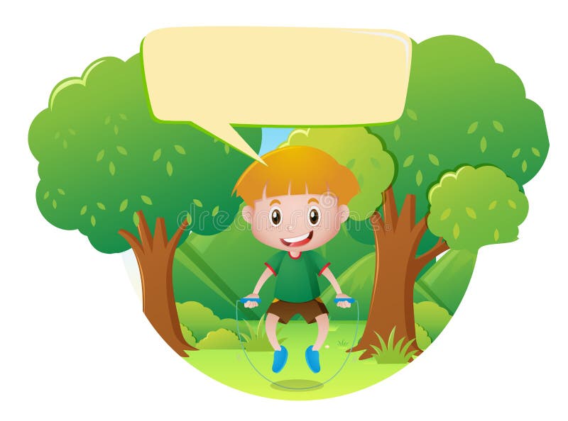 șablon cu bulă de vorbire cu băiatul care sare coarda stock illustration