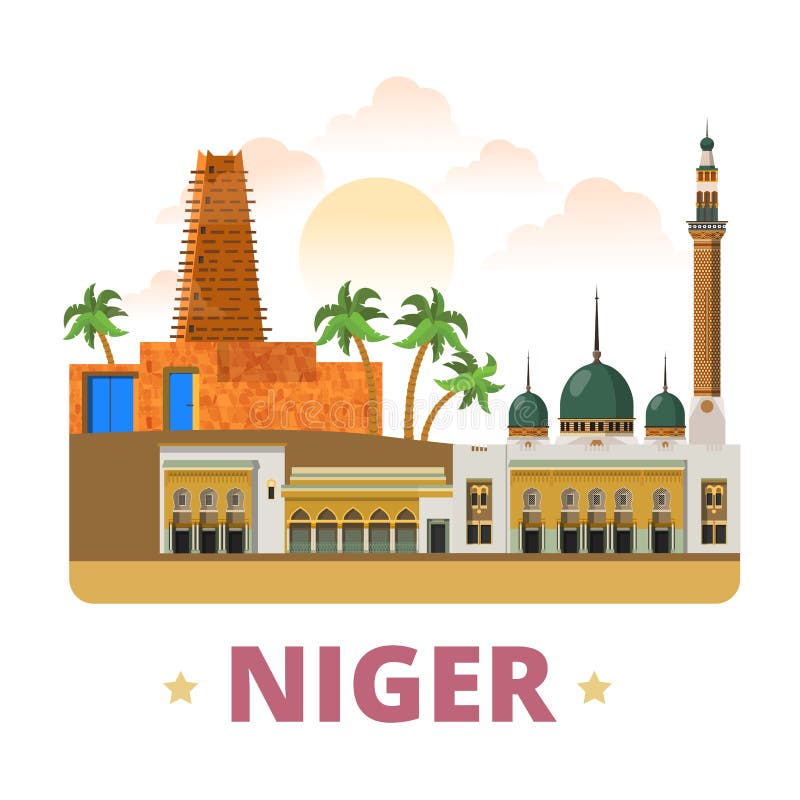 șablon design de țară din Niger - design de desen cu design plat, cu stil w stock illustration