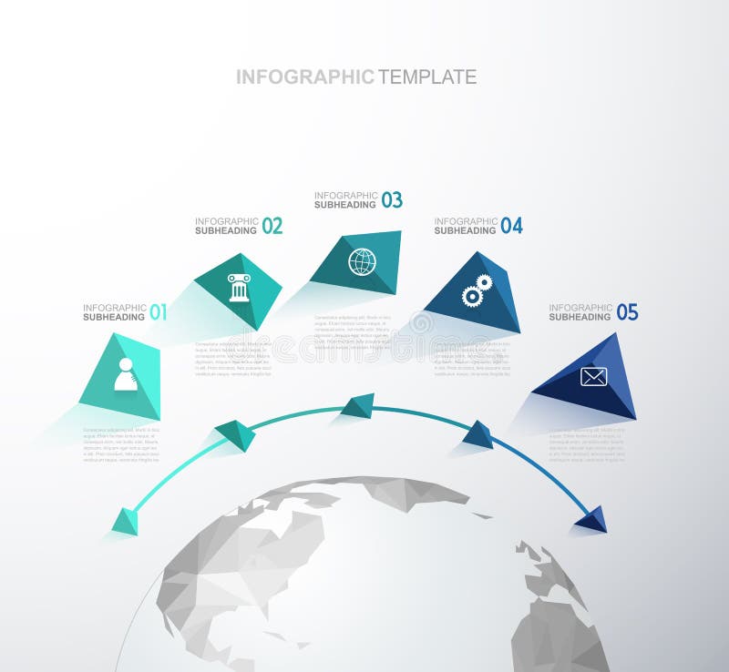 șablon infografic cu cinci forme colorate stock illustration