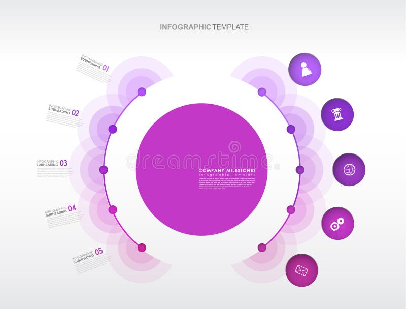 șablon infografic cu cinci forme și pictograme colorate. vector illustration