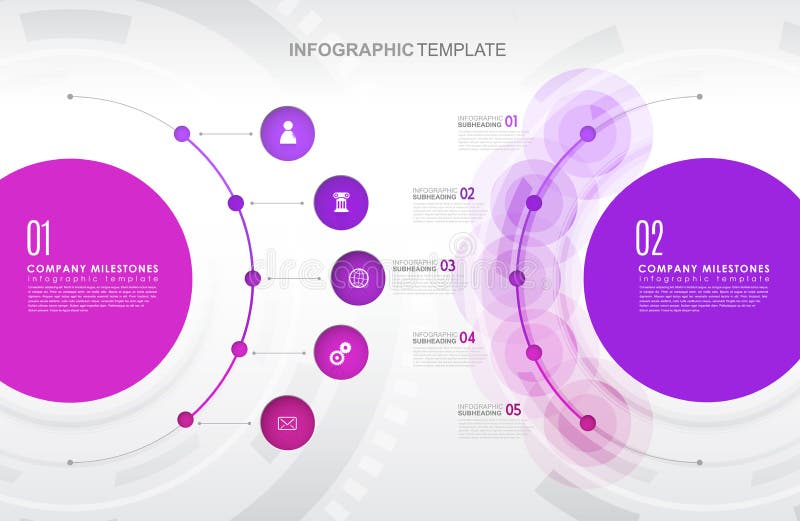 șablon infografic cu cinci forme și pictograme colorate. stock illustration