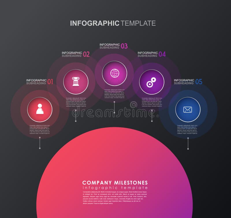 șablon infografic cu cinci forme și pictograme colorate. vector illustration