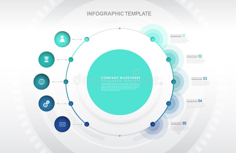 șablon infografic cu cinci forme și pictograme colorate. vector illustration