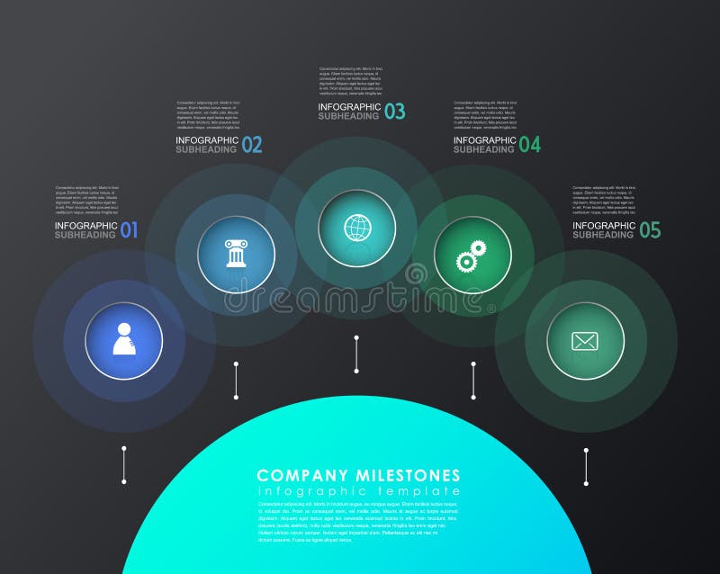 șablon infografic cu cinci forme și pictograme colorate. royalty free illustration