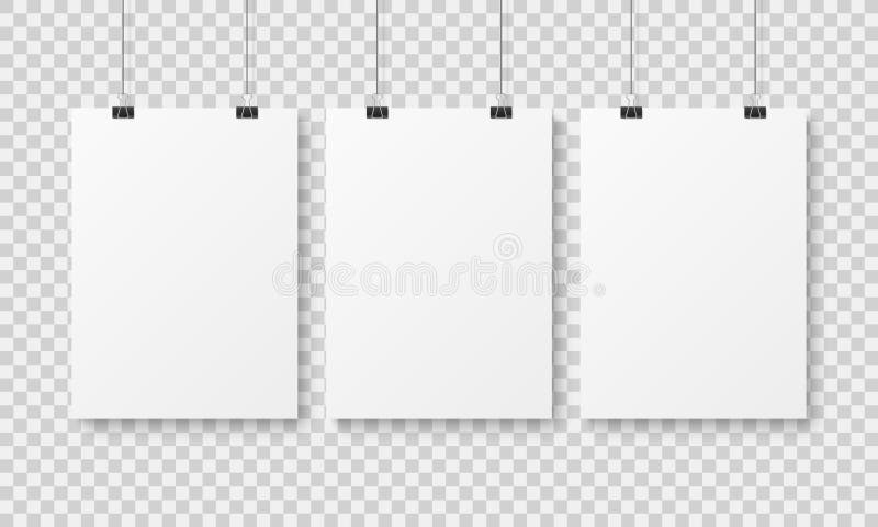 șablon poster alb gol. afișe din hârtie de tip „Afficwall Wall Paper” abstract de publicitate curată, agățată cu lianți și mockup vector illustration