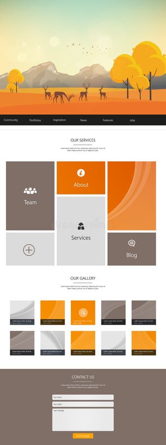 șablon site temă toamnă : stil de design plat pentru o pagină stock illustration