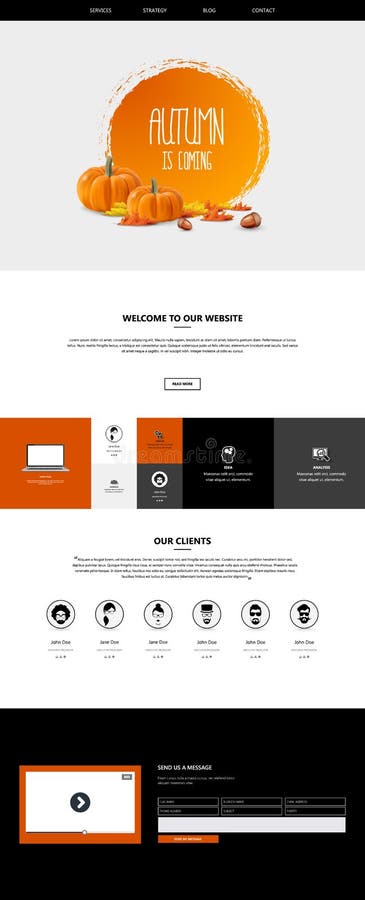 șablon site temă toamnă : stil de design plat pentru o pagină stock illustration