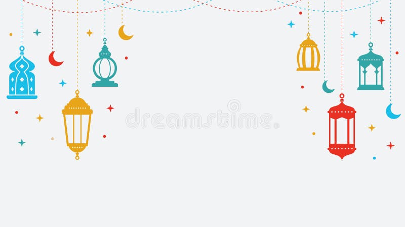 șase lanterne ramadanice colorate și ornamente islamice izolate pe fond alb stock illustration