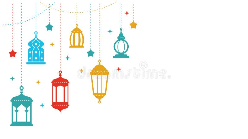 șase lanterne ramadanice colorate și ornamente islamice izolate pe fond alb vector illustration